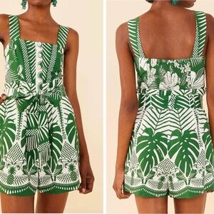 FARM Rio Green and White Tropical Jumpsuit